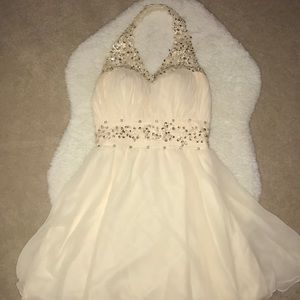 NWOT Halter Gem Champagne Cream Prom/Graduation/Semi Dress